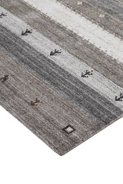 5' X 8' Gray Silver And Black Wool Striped Hand Knotted Stain Resistant Area Rug