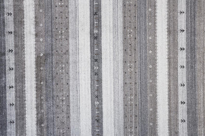 5' X 8' Gray Silver And Black Wool Striped Hand Knotted Stain Resistant Area Rug