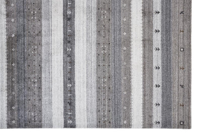 5' X 8' Gray Silver And Black Wool Striped Hand Knotted Stain Resistant Area Rug