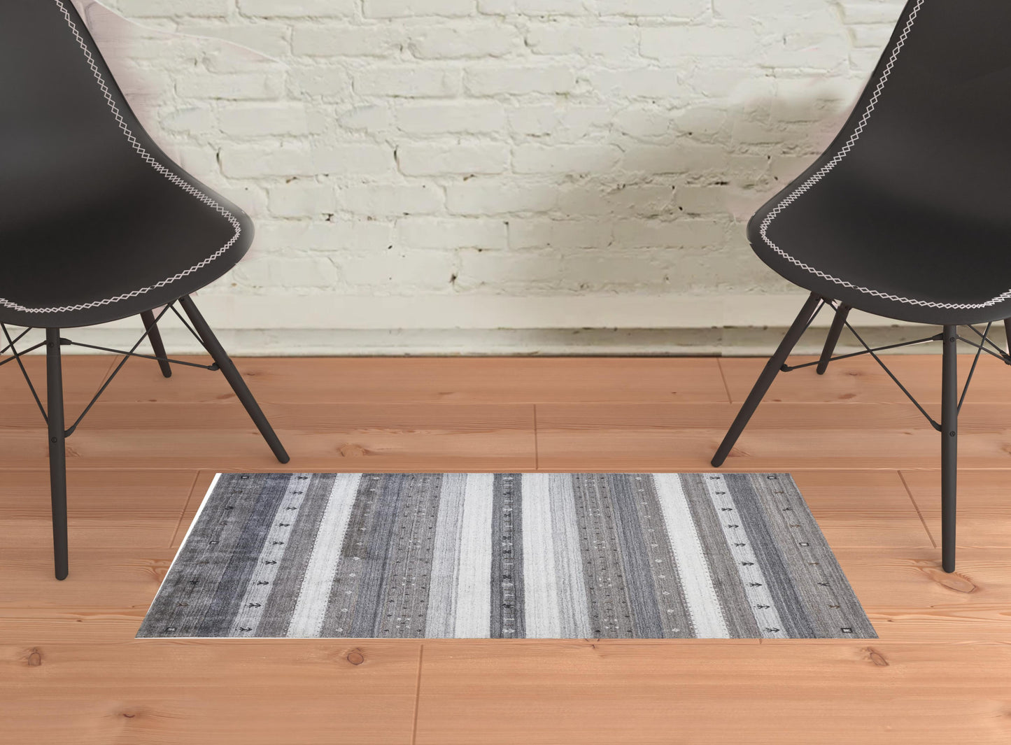 5' X 8' Gray Silver And Black Wool Striped Hand Knotted Stain Resistant Area Rug