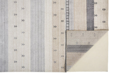 5' X 8' Ivory Tan And Gray Wool Striped Hand Knotted Stain Resistant Area Rug