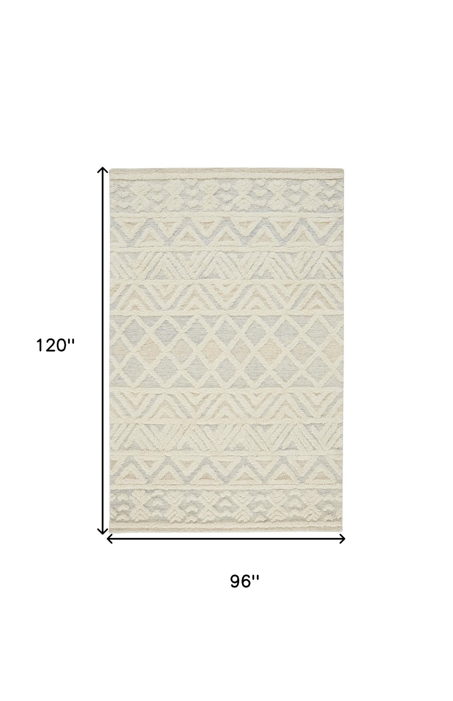 4' X 6' Ivory Blue And Tan Wool Geometric Tufted Handmade Stain Resistant Area Rug