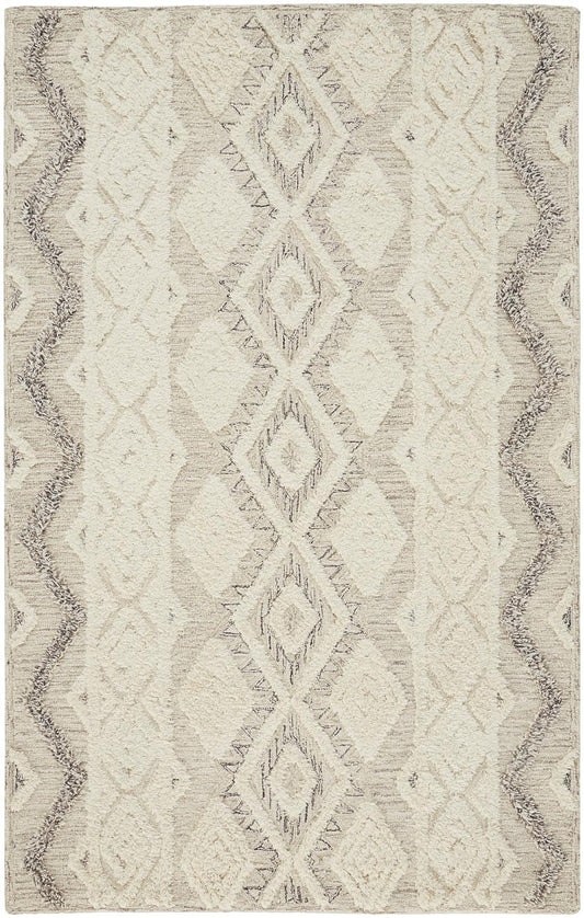 4' X 6' Ivory Taupe And Gray Wool Geometric Tufted Handmade Stain Resistant Area Rug