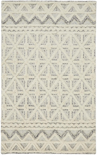 4' X 6' Ivory And Black Wool Geometric Tufted Handmade Stain Resistant Area Rug