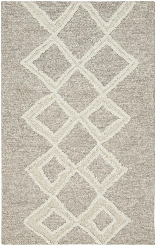 5' X 8' Gray And Ivory Wool Geometric Tufted Handmade Stain Resistant Area Rug