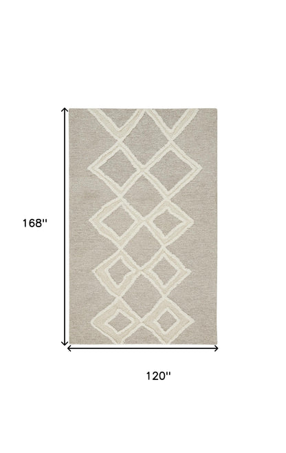 5' X 8' Gray And Ivory Wool Geometric Tufted Handmade Stain Resistant Area Rug