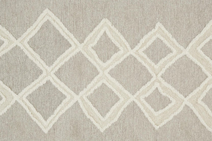 5' X 8' Gray And Ivory Wool Geometric Tufted Handmade Stain Resistant Area Rug