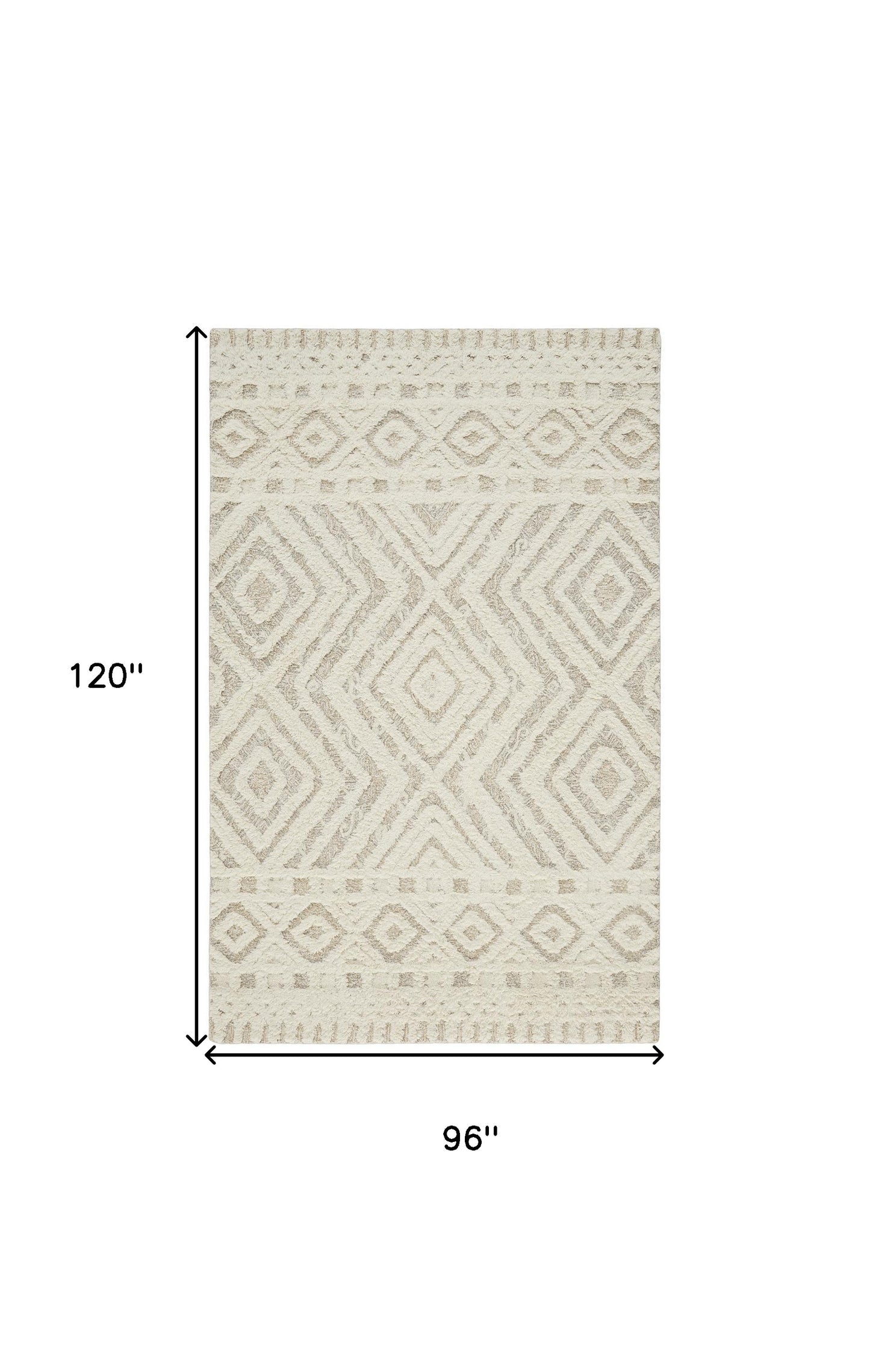 5' X 8' Ivory And Tan Wool Geometric Tufted Handmade Stain Resistant Area Rug