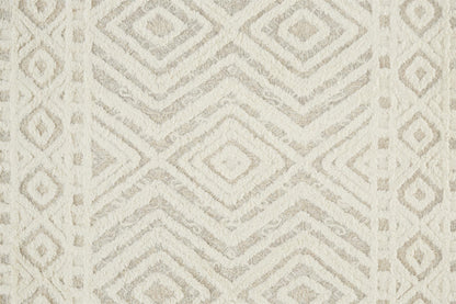 5' X 8' Ivory And Tan Wool Geometric Tufted Handmade Stain Resistant Area Rug