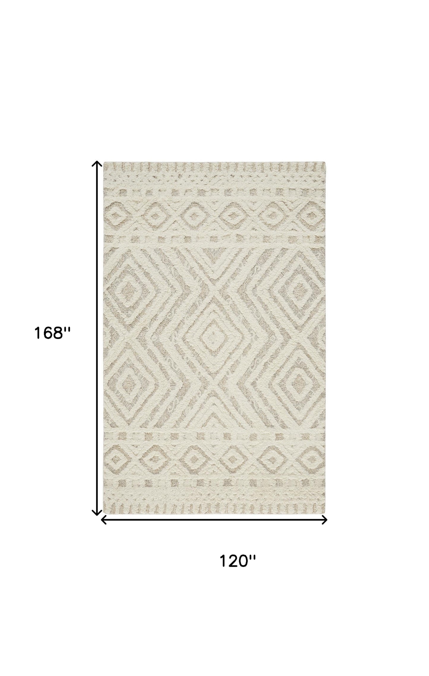 5' X 8' Ivory And Tan Wool Geometric Tufted Handmade Stain Resistant Area Rug