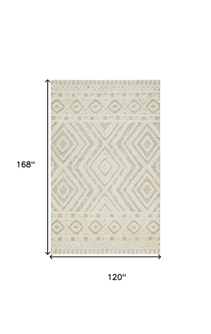 5' X 8' Ivory And Tan Wool Geometric Tufted Handmade Stain Resistant Area Rug
