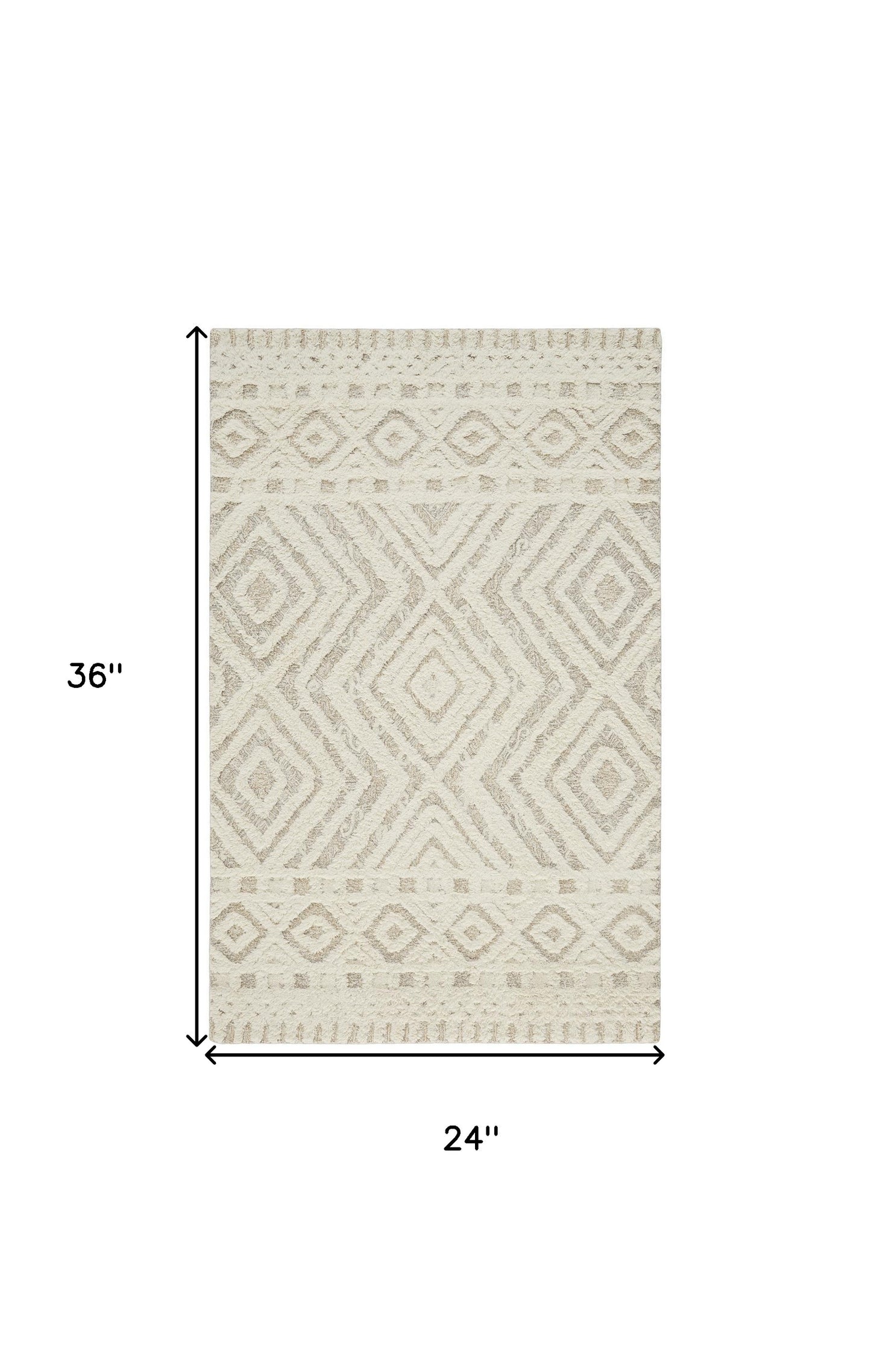 5' X 8' Ivory And Tan Wool Geometric Tufted Handmade Stain Resistant Area Rug