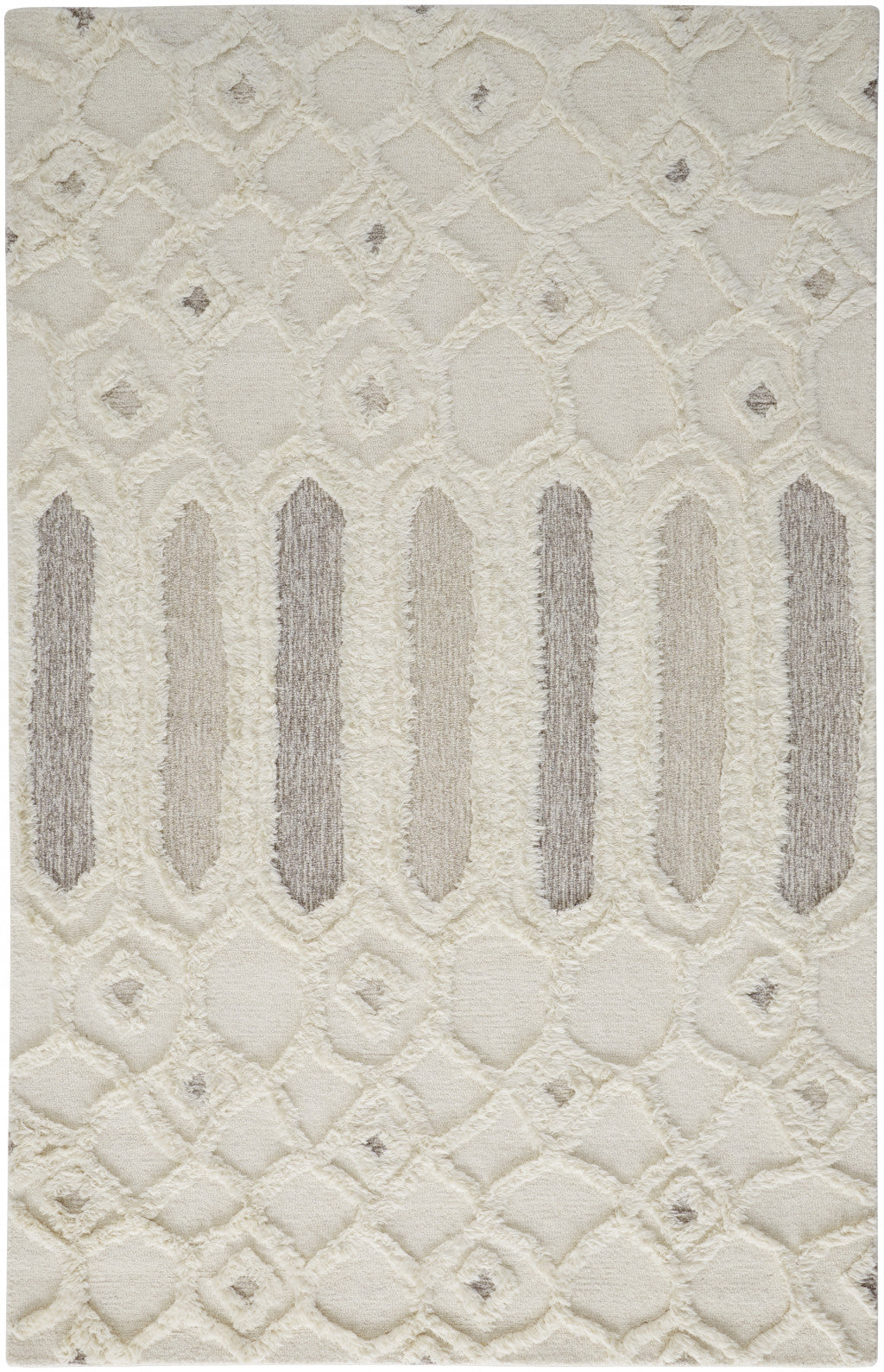 4' X 6' Ivory Taupe And Tan Wool Geometric Tufted Handmade Stain Resistant Area Rug