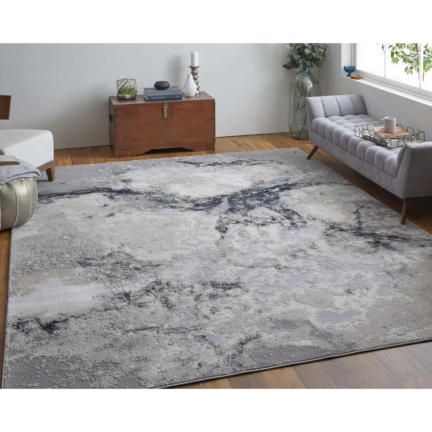 5' X 8' Ivory Gray And Black Abstract Power Loom Area Rug