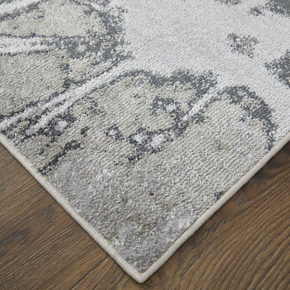 10' X 13' Gray Silver And Ivory Abstract Power Loom Area Rug