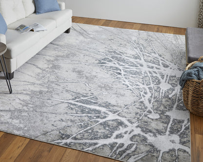 10' X 13' Gray Silver And Ivory Abstract Power Loom Area Rug