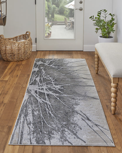 10' X 13' Gray Silver And Ivory Abstract Power Loom Area Rug