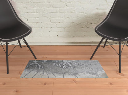 10' X 13' Gray Silver And Ivory Abstract Power Loom Area Rug