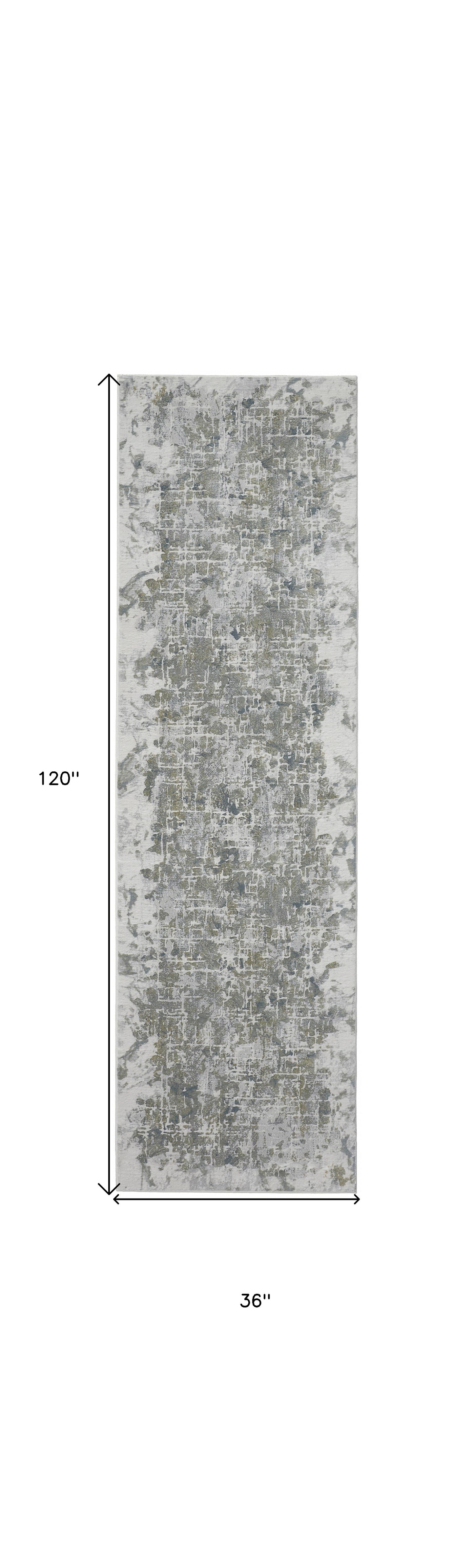 3' X 5' Green Gray And Ivory Abstract Distressed Stain Resistant Area Rug