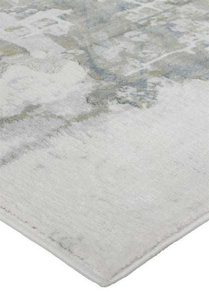 3' X 5' Green Gray And Ivory Abstract Distressed Stain Resistant Area Rug