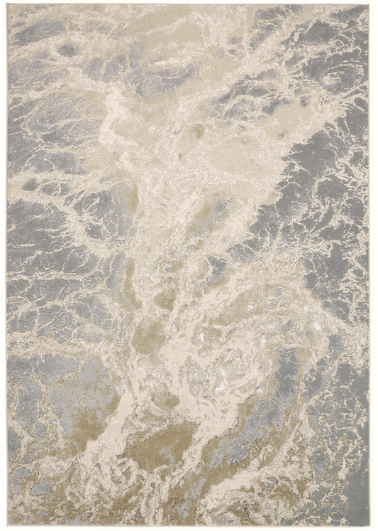 8' X 10' Ivory Silver And Gold Abstract Area Rug