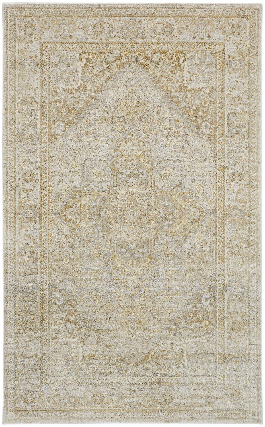 4' X 6' Ivory And Gold Floral Area Rug