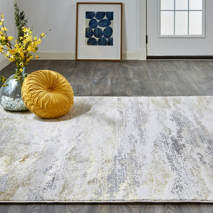 4' X 6' Gold Gray And Ivory Abstract Area Rug