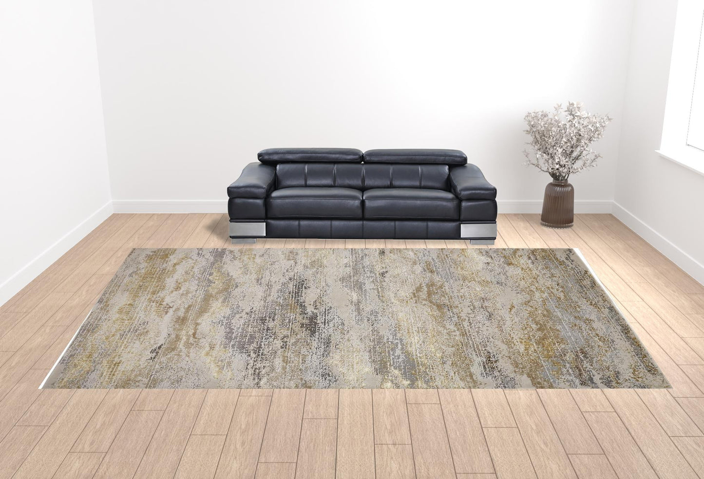 4' X 6' Gold Gray And Ivory Abstract Area Rug