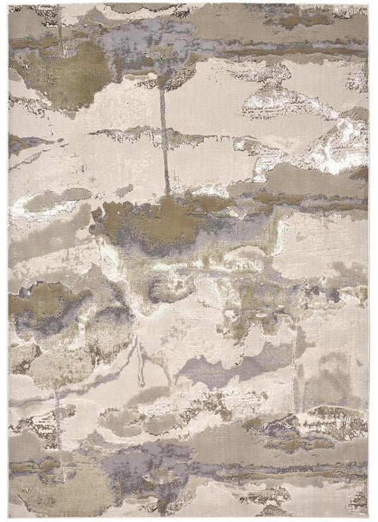 4' X 6' Gray Ivory And Gold Abstract Area Rug