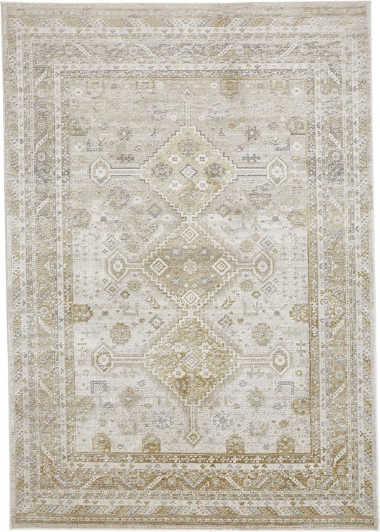 4' X 6' Gold And Ivory Floral Area Rug