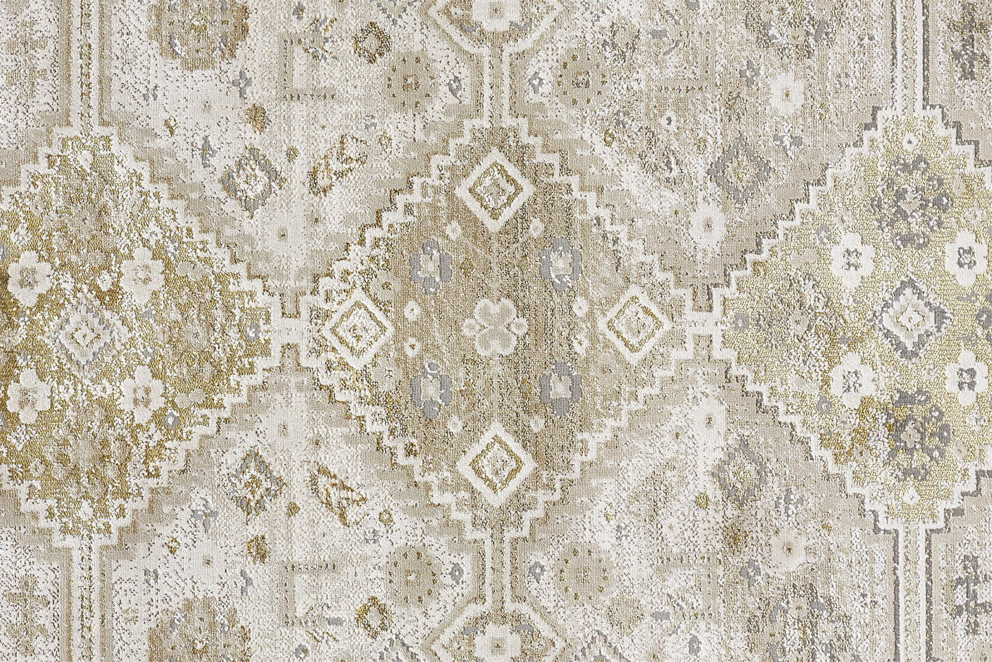 4' X 6' Gold And Ivory Floral Area Rug