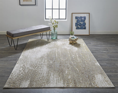 4' X 6' Ivory Gray And Gold Abstract Area Rug