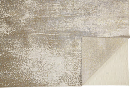 4' X 6' Ivory Gray And Gold Abstract Area Rug