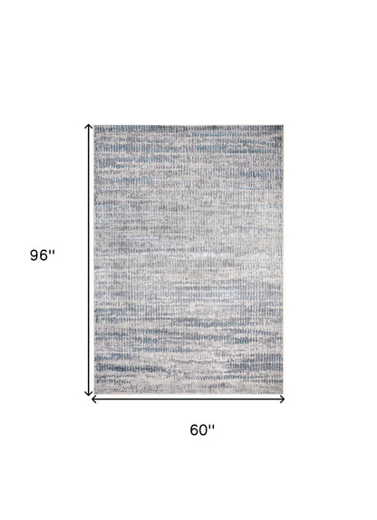 4' X 6' Blue Gray And Ivory Abstract Area Rug