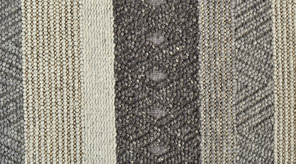 8' X 11' Gray Taupe And Tan Wool Striped Hand Woven Stain Resistant Area Rug