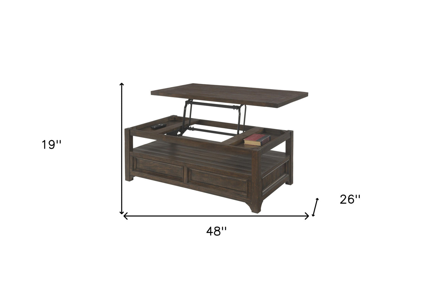 48" Dark Mocha Solid Wood Rectangular Lift Top Storage Coffee Table