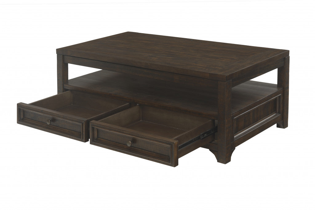 48" Dark Mocha Solid Wood Rectangular Lift Top Storage Coffee Table