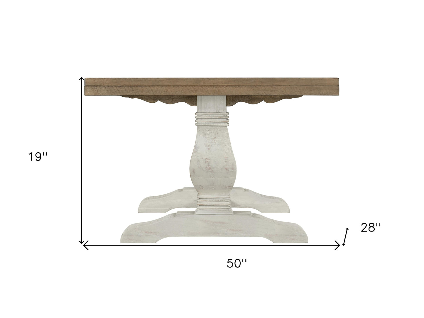 50" White And Reclaimed Natural Wood Distressed Pedestal Coffee Table