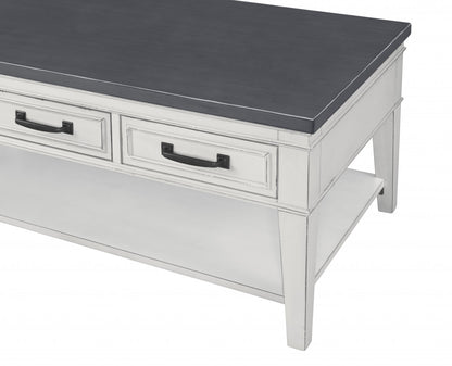 48" Antique White And Grey Rectangular Coffee Table With Storage