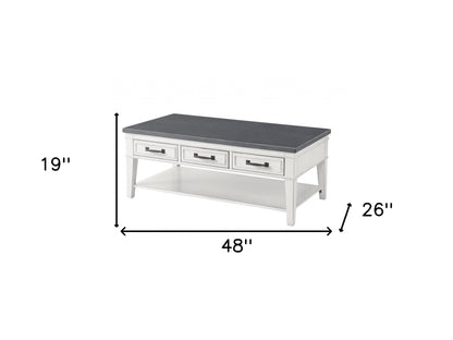 48" Antique White And Grey Rectangular Coffee Table With Storage