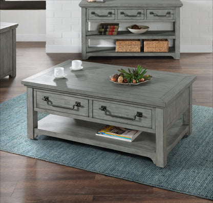 50" Dove Grey Solid Wood Distressed Coffee Table With Storage