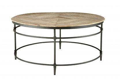 38" Black And Rustic Washed Mango Wood Round Distressed Coffee Table