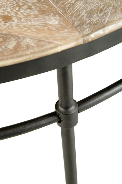 38" Black And Rustic Washed Mango Wood Round Distressed Coffee Table