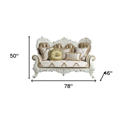 78" Brown And White Love Seat And Toss Pillows