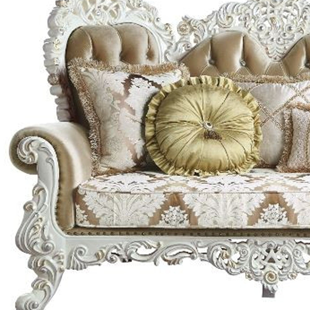 78" Brown And White Love Seat And Toss Pillows