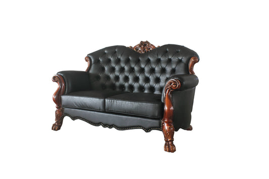 71" Black And Brown Faux Leather Love Seat And Toss Pillows