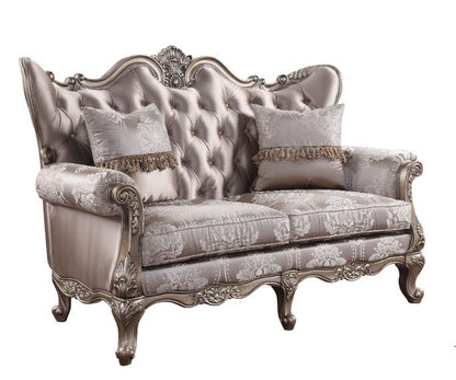 68" Pink And Platinum Silk Blend Love Seat And Toss Pillows