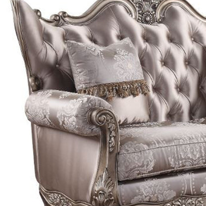 68" Pink And Platinum Silk Blend Love Seat And Toss Pillows