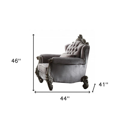 44" Gray And Platinum Velvet Floral Tufted Club Chair