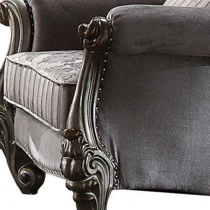 44" Gray And Platinum Velvet Floral Tufted Club Chair